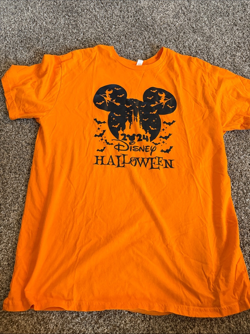 Disney Orange Tee with Black Halloween Mickey Graphic